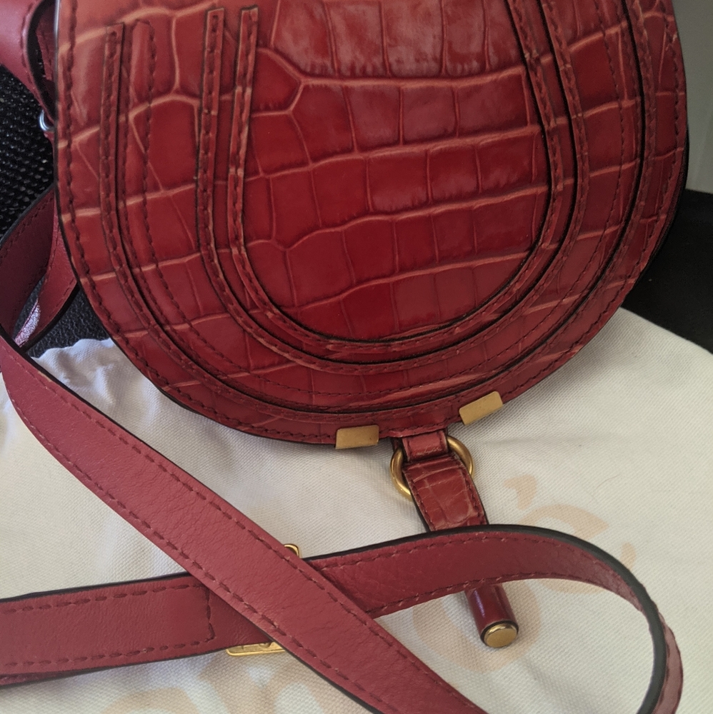 Mini Marcie Saddle Bag in Embossed Croco Effect
